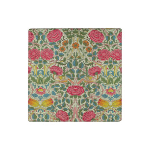 William Morris Rose Floral Chintz Pink Stone Magnet