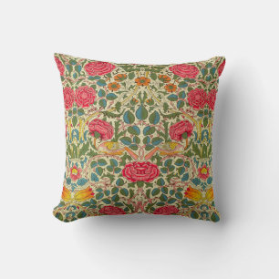 William Morris Rose Floral Chintz Pink Throw Pillow