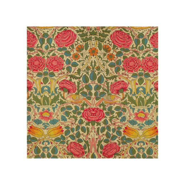 William Morris Rose Floral Chintz Pink Wood Wall Decor (Front)
