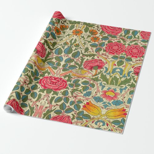 William Morris Rose Floral Chintz Pink Wrapping Paper