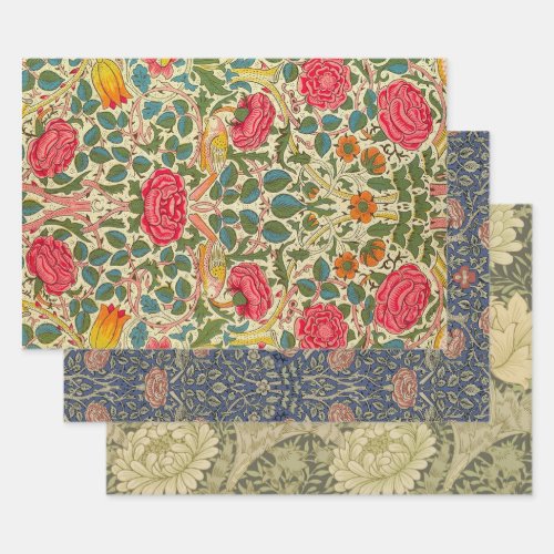 William Morris Rose Floral Chintz Pink Wrapping Paper Sheets