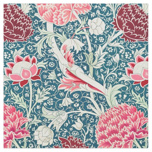 William Morris Rose Gold Green Blue Floral Pattern Fabric