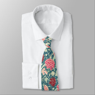 William Morris Rose Gold Green Blue Floral Pattern Neck Tie