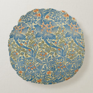 William Morris Rose & Thistle Floral Blue Round Pillow