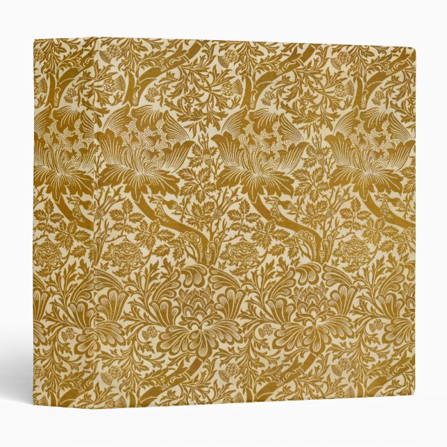 William Morris Rose & Thistle Floral Golden 3 Ring Binder (Front/Spine)