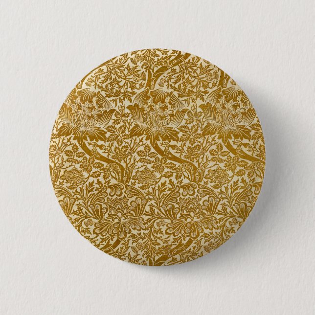 William Morris Rose & Thistle Floral Golden Button (Front)