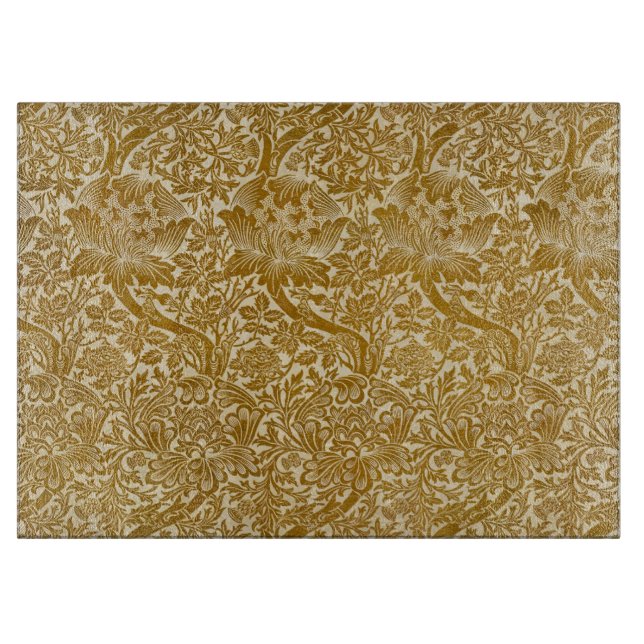 William Morris Rose & Thistle Floral Golden Cutting Board (Front)