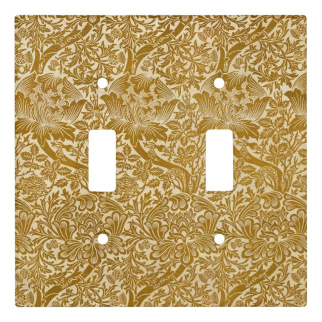 William Morris Rose & Thistle Floral Golden Light Switch Cover (Front)