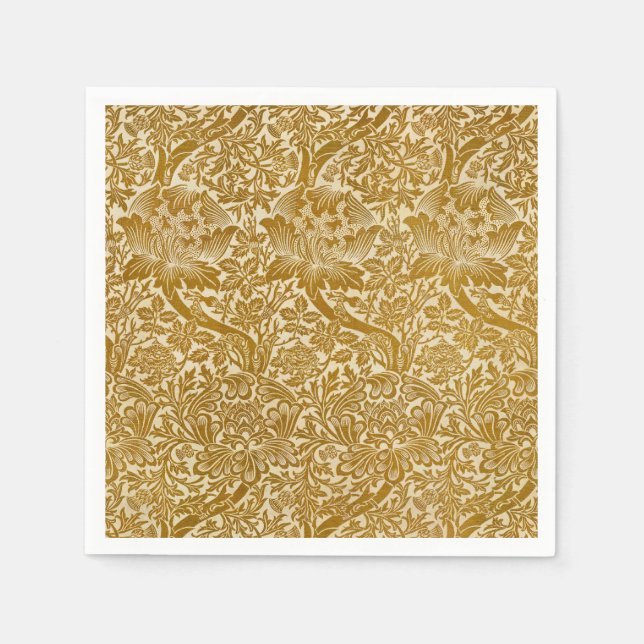 William Morris Rose & Thistle Floral Golden Napkins (Front)