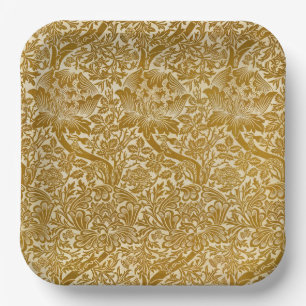 William Morris Rose & Thistle Floral Golden Paper Plates