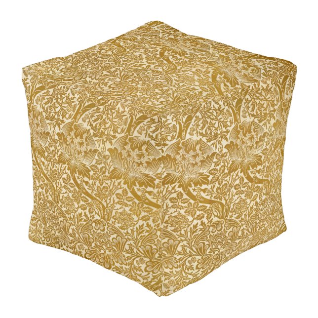 William Morris Rose & Thistle Floral Golden Pouf (Angled Front)