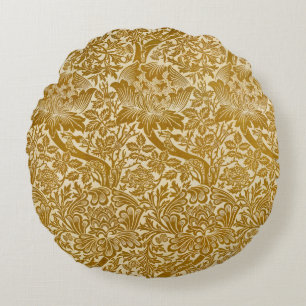 William Morris Rose & Thistle Floral Golden Round Pillow
