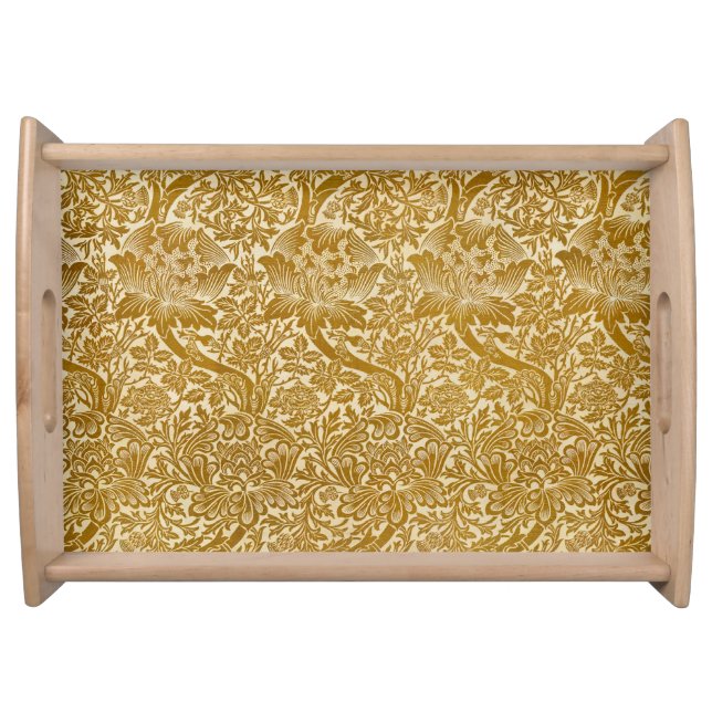 William Morris Rose & Thistle Floral Golden Serving Tray (Front)