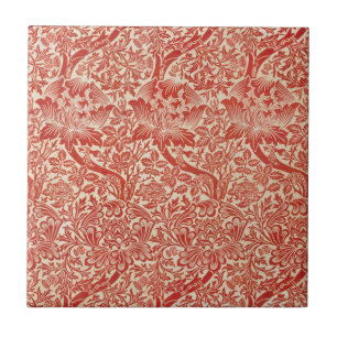 William Morris Rose & Thistle Floral Red Ceramic Tile