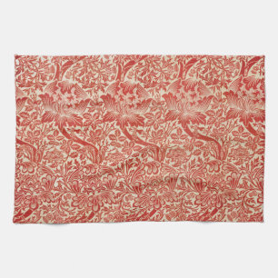 William Morris Rose & Thistle Floral Red Kitchen Towel