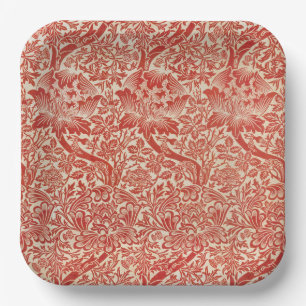 William Morris Rose & Thistle Floral Red Paper Plates