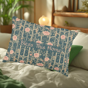 William Morris Rose Trellis Bless This Home Floral Accent Pillow