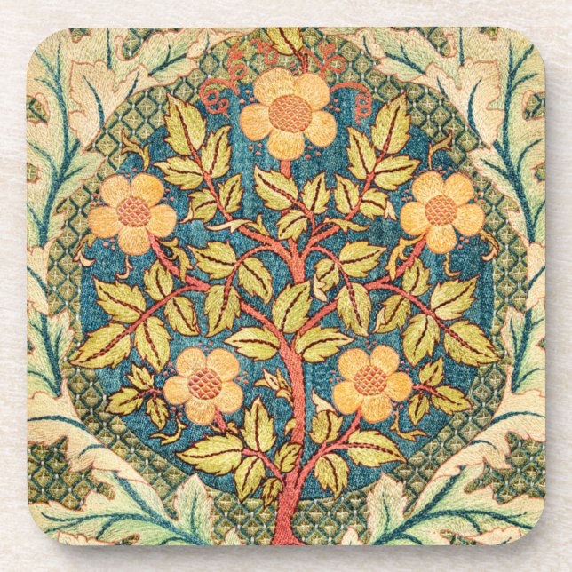 William Morris Rose Wreath  Beverage Coaster (Front)