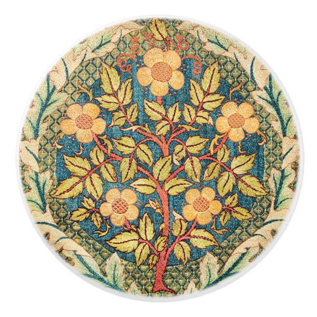 William Morris Rose Wreath  Ceramic Knob (Front)