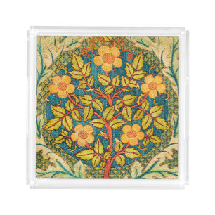William Morris Rose Wreath: Classic Arts & Crafts Acrylic Tray