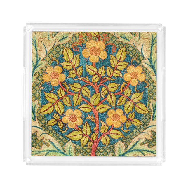 William Morris Rose Wreath: Classic Arts & Crafts  Acrylic Tray (Front)