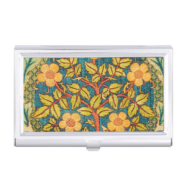 William Morris Rose Wreath: Classic Arts & Crafts  Business Card Case (Front)