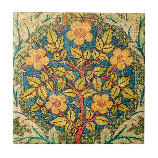 William Morris Rose Wreath: Classic Arts & Crafts  Ceramic Tile (Front)