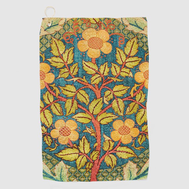 William Morris Rose Wreath: Classic Arts & Crafts  Golf Towel (Front)