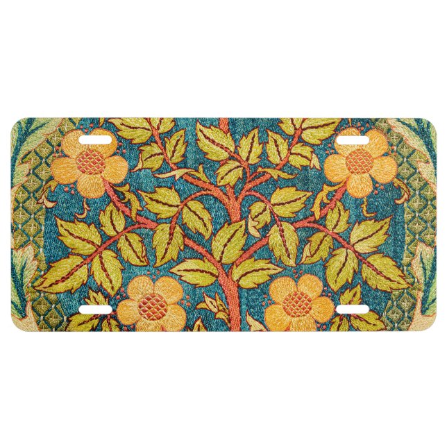 William Morris Rose Wreath: Classic Arts & Crafts  License Plate (Front)