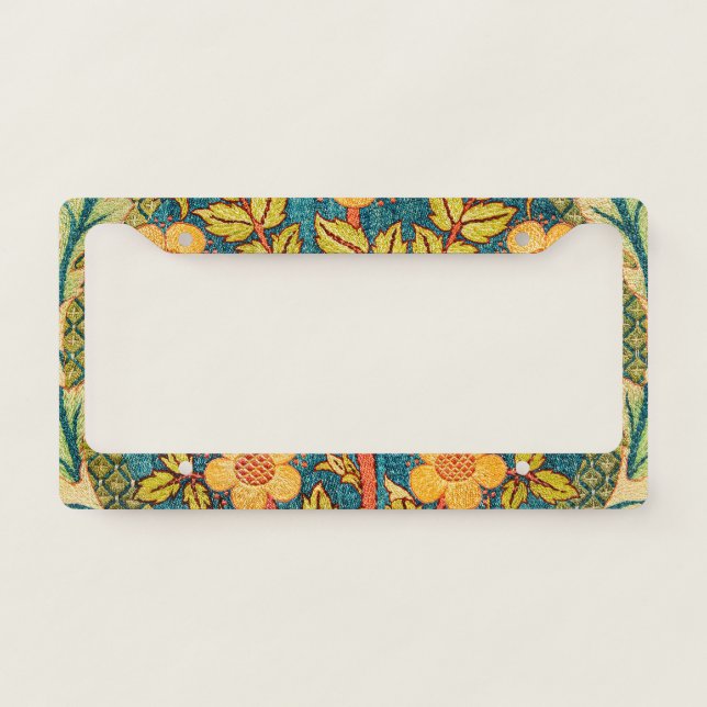 William Morris Rose Wreath: Classic Arts & Crafts  License Plate Frame (Front)