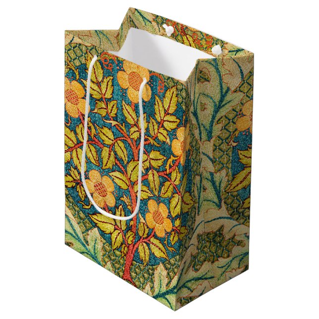 William Morris Rose Wreath: Classic Arts & Crafts  Medium Gift Bag (Front Angled)