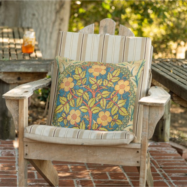 William Morris Rose Wreath: Classic Arts & Crafts  Outdoor Pillow (Chair)