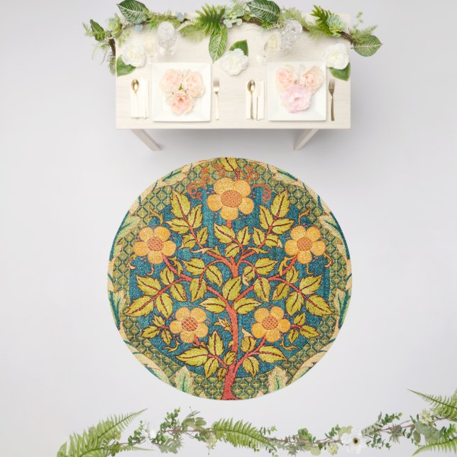 William Morris Rose Wreath: Classic Arts & Crafts  Outdoor Rug (Insitu (Wedding 2))