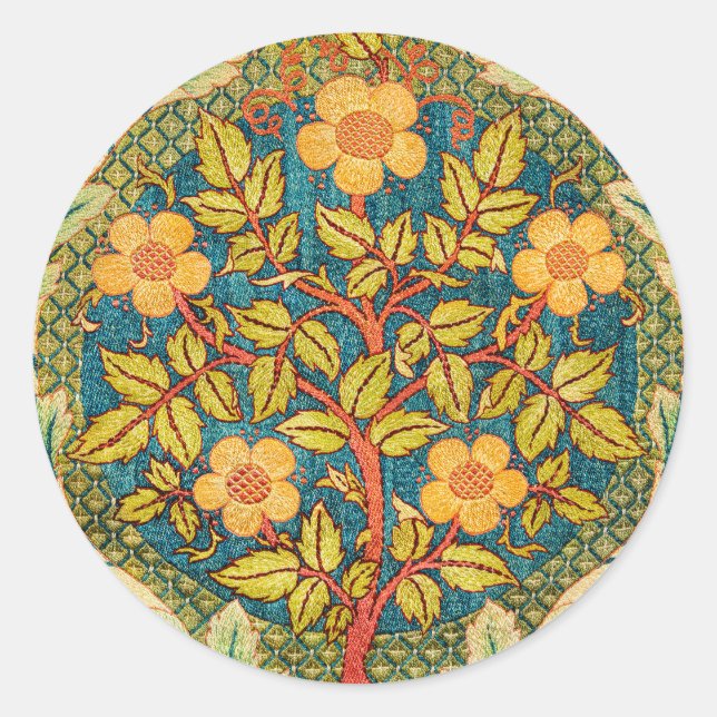 William Morris Rose Wreath: Classic Arts & Crafts  Round Sticker (Front)
