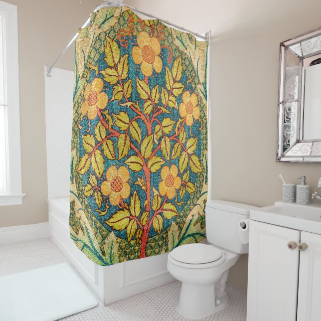 William Morris Rose Wreath: Classic Arts & Crafts  Shower Curtain (In Situ)