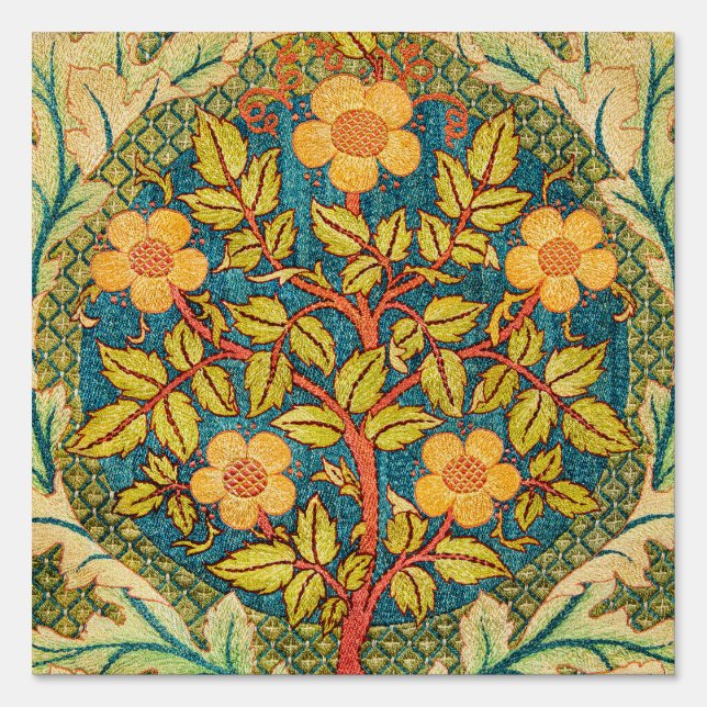 William Morris Rose Wreath: Classic Arts & Crafts  Sign (Front)