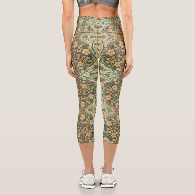 William Morris Rose Wreath Cushion Cover Classic Capri Leggings (Back)