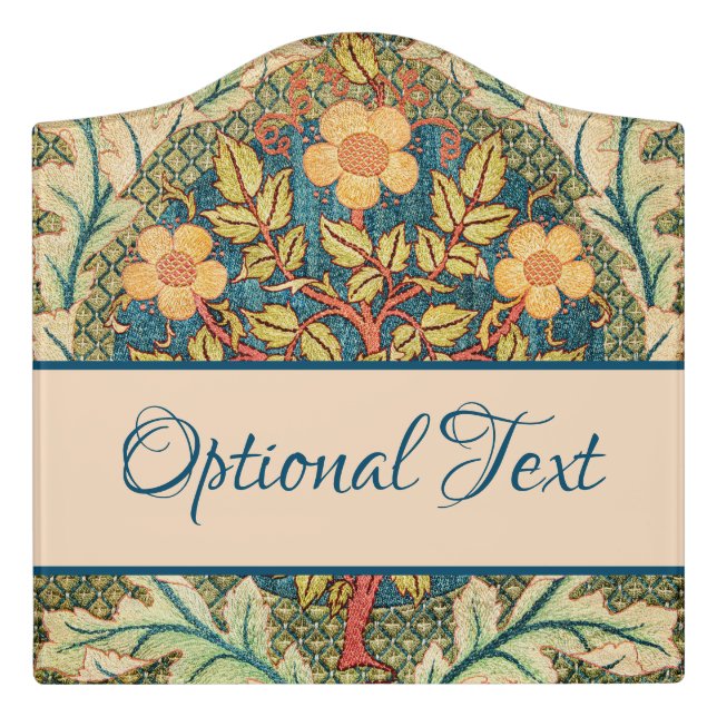 William Morris Rose Wreath Door Sign (Large Crest Front)