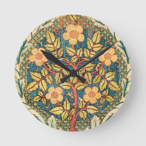 William Morris Rose Wreath  Round Clock