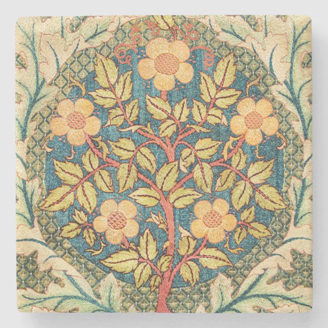 William Morris Rose Wreath  Stone Coaster (Front)