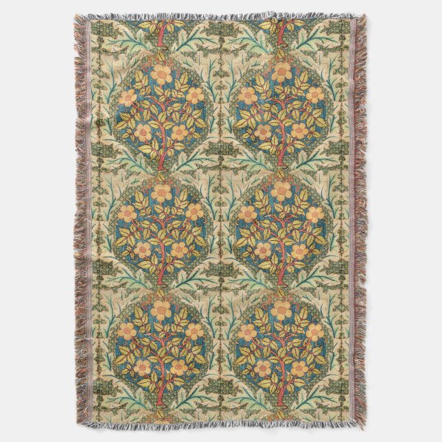 William Morris Rose Wreath (Tiled) Throw Blanket (Front Vertical)