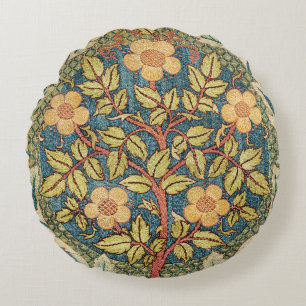 William Morris Rose Wreath Vintage Floral Art Round Pillow