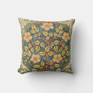 William Morris Rose Wreath Vintage Floral Art Throw Pillow