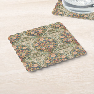 William Morris Rose Wreath Vintage Flowering Rose  Paper Coaster