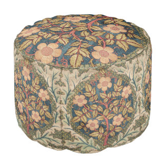 William Morris Rose Wreath Vintage Flowering Rose  Pouf