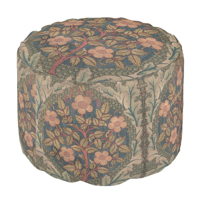 William Morris Rose Wreath Vintage Flowering Rose  Pouf (Angled Back)