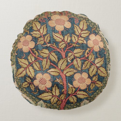 William Morris Rose Wreath Vintage Flowering Rose  Round Pillow