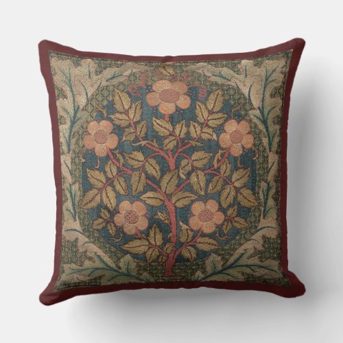 William Morris Rose Wreath Vintage Flowering Rose  Throw Pillow