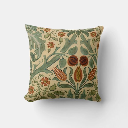 William Morris Sage Green Rust and Cream Floral Throw Pillow