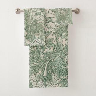 William Morris Sage Green Tulip Pattern: Vintage Bath Towel Set